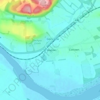 Mapa topográfico St Madoes, altitude, relevo