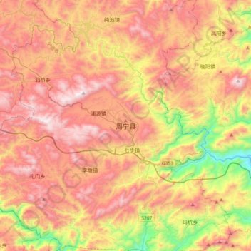 Mapa topográfico 周宁县, altitude, relevo
