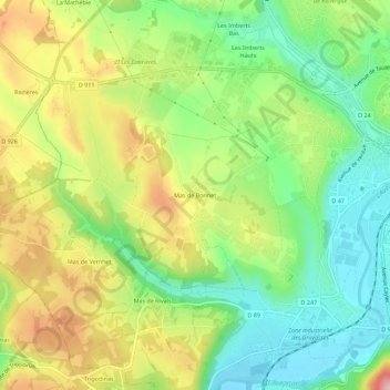 Mapa topográfico Mas de Bonnet, altitude, relevo