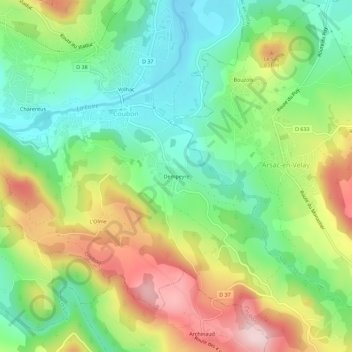 Mapa topográfico Dempeyre, altitude, relevo
