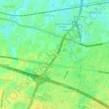 Mapa topográfico Gandasari, altitude, relevo