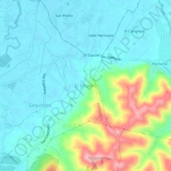 Mapa topográfico El Milagro, altitude, relevo