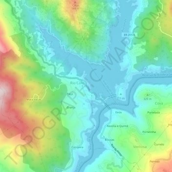 Mapa topográfico Raposeira, altitude, relevo