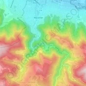 Mapa topográfico Moulin de l'Oule, altitude, relevo