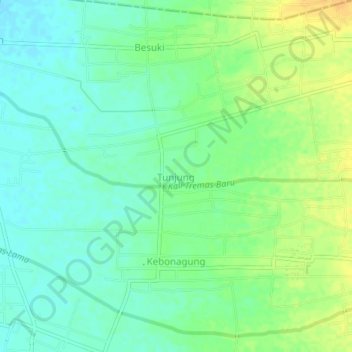 Mapa topográfico Tunjung, altitude, relevo