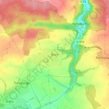 Mapa topográfico Bure, altitude, relevo