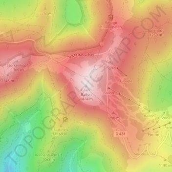 Mapa topográfico Grand Ballon, altitude, relevo