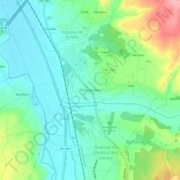 Mapa topográfico Ponte da Pedra, altitude, relevo