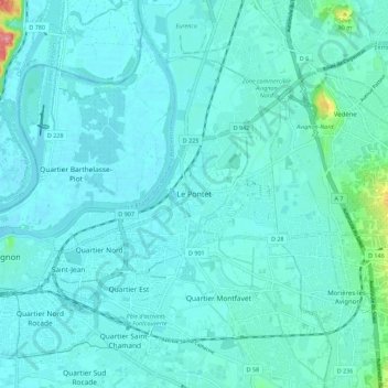 Mapa topográfico Le Pontet, altitude, relevo