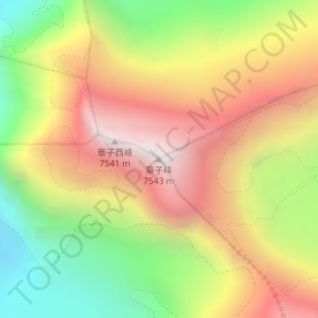 Mapa topográfico 章子峰, altitude, relevo