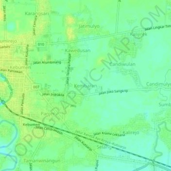 Mapa topográfico Kembaran, altitude, relevo