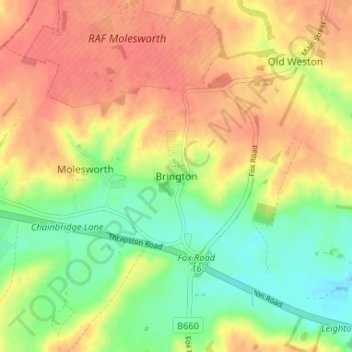 Mapa topográfico Brington, altitude, relevo