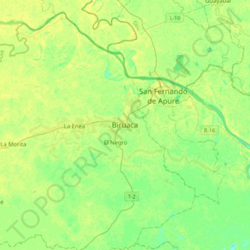 Mapa topográfico Biruaca, altitude, relevo
