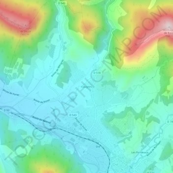 Mapa topográfico Cougnes, altitude, relevo