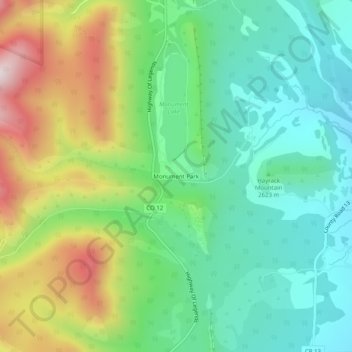 Mapa topográfico Monument Park, altitude, relevo