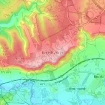 Mapa topográfico Box Hill Village, altitude, relevo