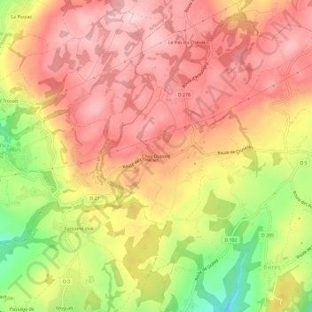 Mapa topográfico Chez Dupont, altitude, relevo