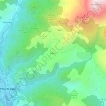 Mapa topográfico Gotarta, altitude, relevo