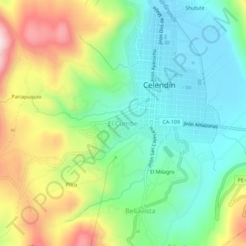Mapa topográfico El Cumbe, altitude, relevo