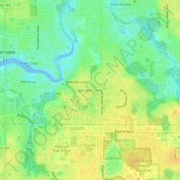 Mapa topográfico Aberdeen Creek, altitude, relevo