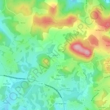 Mapa topográfico Lavaud, altitude, relevo