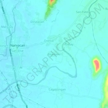 Mapa topográfico Rivadavia, altitude, relevo