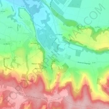Mapa topográfico Eyzin, altitude, relevo