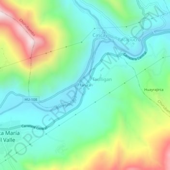 Mapa topográfico Taruca, altitude, relevo