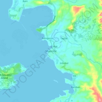 Mapa topográfico Masinloc, altitude, relevo