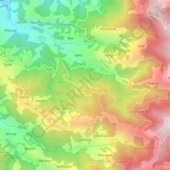 Mapa topográfico Mandap, altitude, relevo