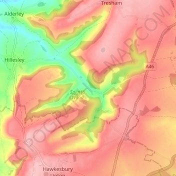 Mapa topográfico Lower Kilcott, altitude, relevo