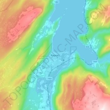 Mapa topográfico Rognan, altitude, relevo
