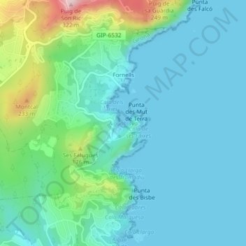 Mapa topográfico Aiguablava, altitude, relevo