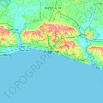 Mapa topográfico Brighton, altitude, relevo