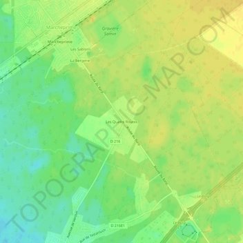 Mapa topográfico Les Quatre Routes, altitude, relevo