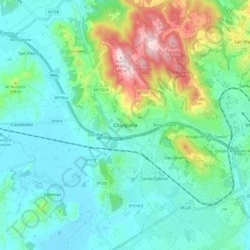 Mapa topográfico Chiugiana, altitude, relevo