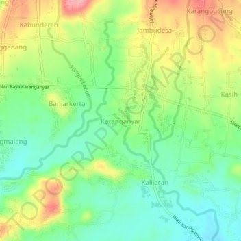 Mapa topográfico Karanganyar, altitude, relevo