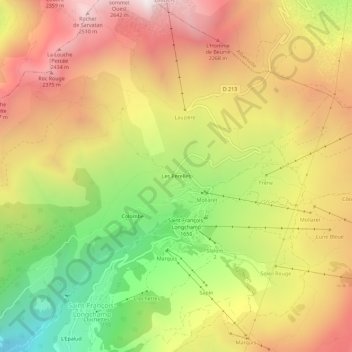 Mapa topográfico Les Perelles, altitude, relevo