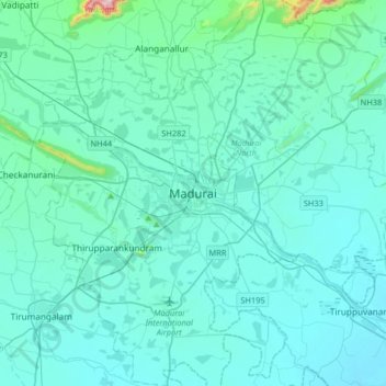 Mapa topográfico Madurai, altitude, relevo