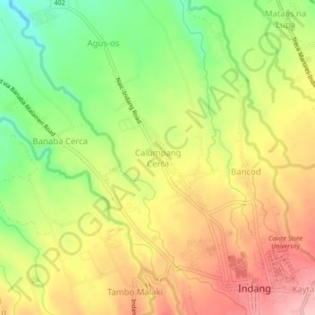 Mapa topográfico Calumpang Cerca, altitude, relevo