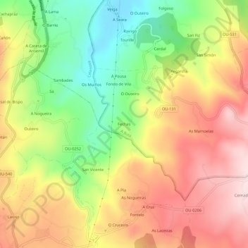 Mapa topográfico Fechas, altitude, relevo