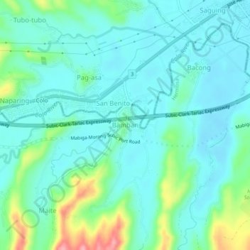Mapa topográfico Bamban, altitude, relevo