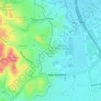 Mapa topográfico Cardiac Hill, altitude, relevo