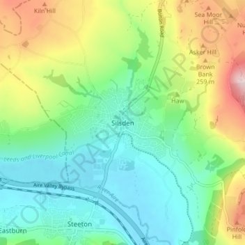 Mapa topográfico Silsden, altitude, relevo