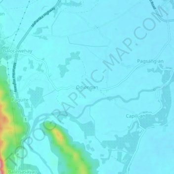 Mapa topográfico Odiongan, altitude, relevo