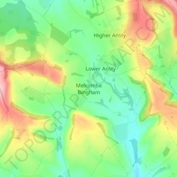 Mapa topográfico Melcombe Bingham, altitude, relevo