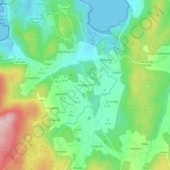 Mapa topográfico Alberguería, altitude, relevo