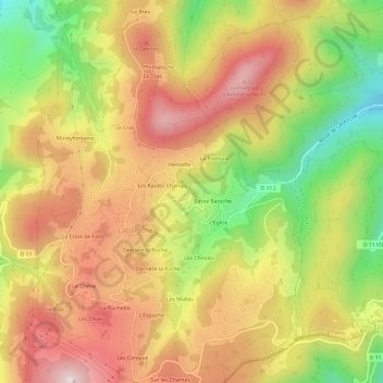 Mapa topográfico Le Gazon, altitude, relevo