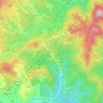 Mapa topográfico Cerruti, altitude, relevo