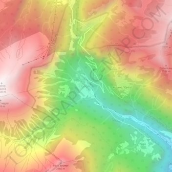 Mapa topográfico Goglio, altitude, relevo